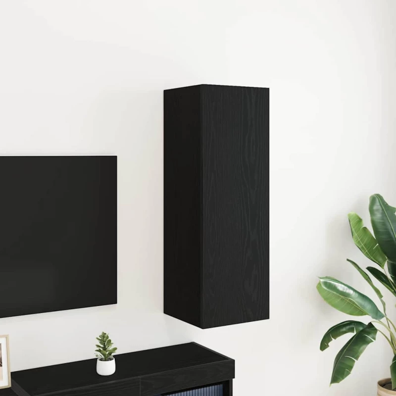 vidaXL Τοίχου Μονάδα Τηλεόρασης Μαύρη Δρυς - 30.5 x 30 x 90 εκ, Από Επεξεργασμένο Ξύλο