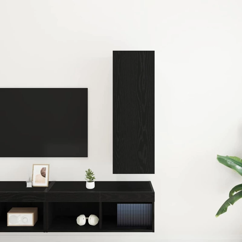 vidaXL Τοίχου Μονάδα Τηλεόρασης Μαύρη Δρυς - 30.5 x 30 x 90 εκ, Από Επεξεργασμένο Ξύλο