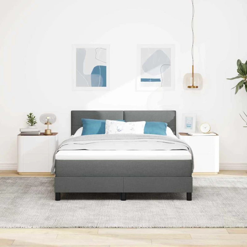vidaXL Box Spring Κρεβάτι με Στρώμα Σκούρο Γκρι 140x200 cm Ύφασμα