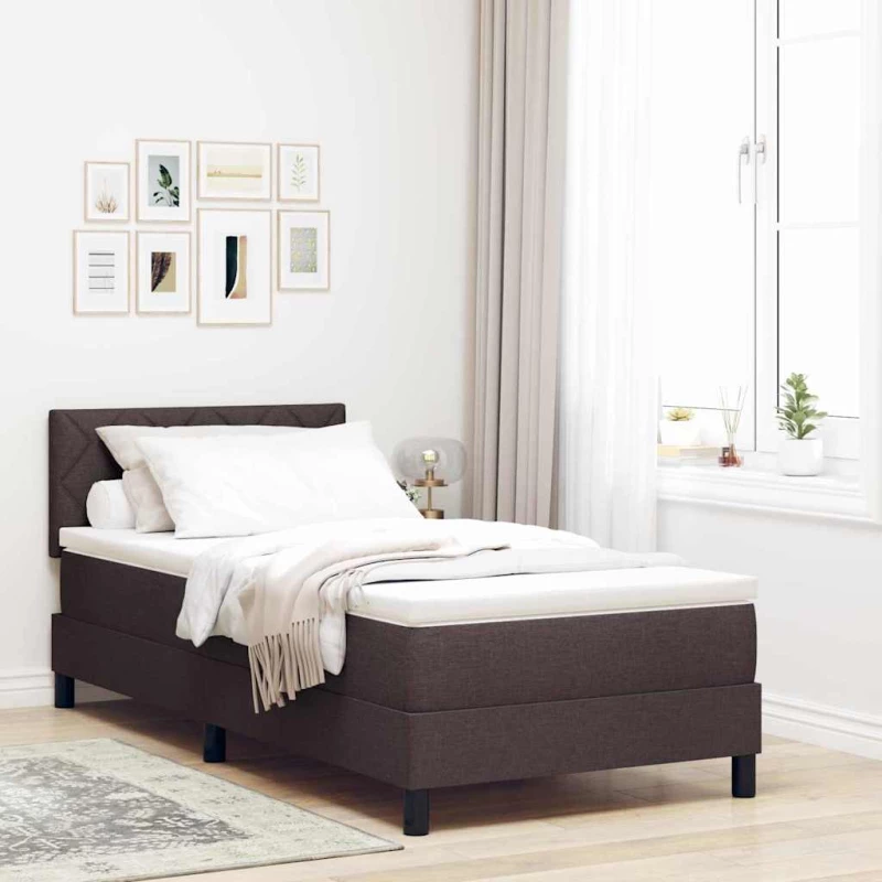 vidaXL Κρεβάτι Box Spring με Στρώμα & LED Σκούρο Καφέ 90x200 cm Υφάσματος
