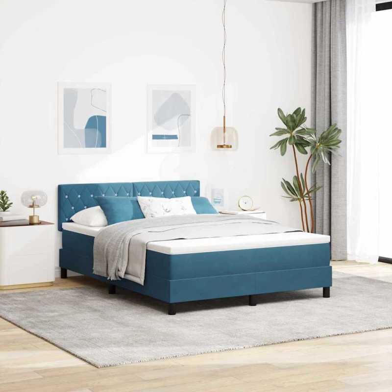 vidaXL Κρεβάτι με Στρώμα & LED Σκούρο Μπλε 140x200 εκ Βελούδο