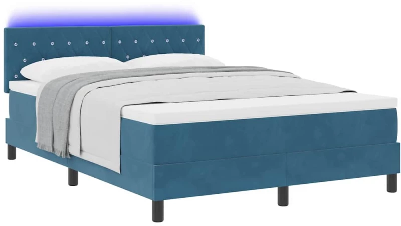 vidaXL Κρεβάτι με Στρώμα & LED Σκούρο Μπλε 140x200 εκ Βελούδο