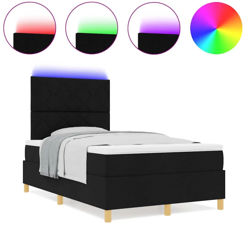 vidaXL Κρεβάτι Υποστήριξης με Στρώμα & LED Μαύρο 120x190 εκ. Ύφασμα