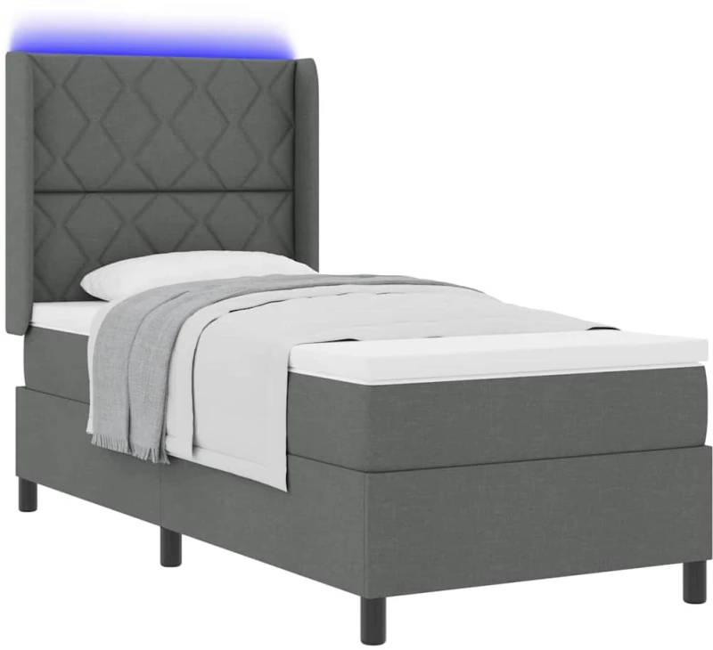 vidaXL Κρεβάτι με στρώμα & LED σκούρο γκρι 90x200 εκ. Ύφασμα