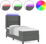 vidaXL Κρεβάτι με στρώμα & LED σκούρο γκρι 90x200 εκ. Ύφασμα