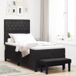 vidaXL Κρεβάτι Box Spring με Στρώμα & Παγκάκι Μαύρο 100x200 εκ. Βελούδο