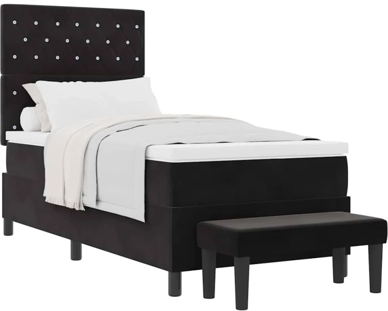 vidaXL Κρεβάτι Box Spring με Στρώμα & Παγκάκι Μαύρο 100x200 εκ. Βελούδο
