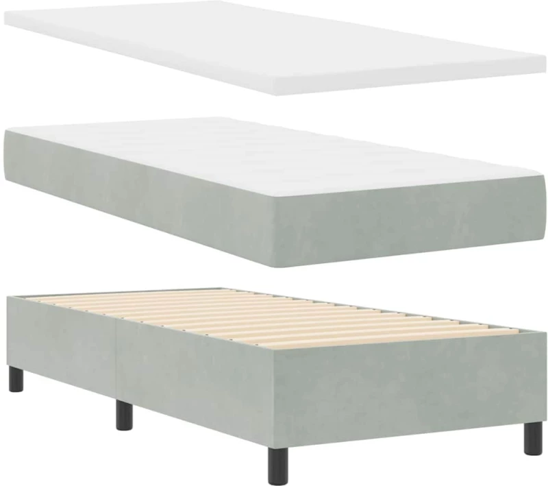 vidaXL Κρεβάτι Box Spring με στρώμα & πάγκο Ανοιχτό γκρι 100x200 εκ Βελούδο