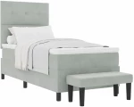 vidaXL Κρεβάτι Box Spring με στρώμα & πάγκο Ανοιχτό γκρι 100x200 εκ Βελούδο