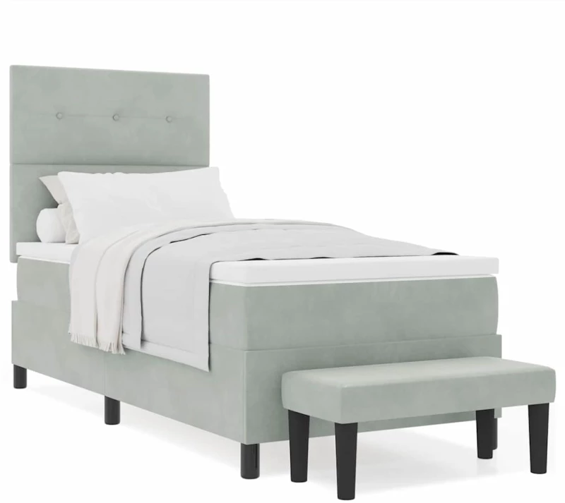 vidaXL Κρεβάτι Box Spring με στρώμα & πάγκο Ανοιχτό γκρι 100x200 εκ Βελούδο