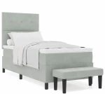 vidaXL Κρεβάτι Box Spring με στρώμα & πάγκο Ανοιχτό γκρι 100x200 εκ Βελούδο