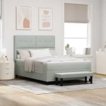 vidaXL Κρεβάτι Box Spring με Στρώμα & Πάγκο Ανοιχτό Γκρι 140x200 εκ Βελούδο