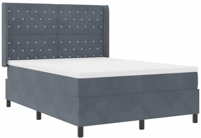 vidaXL Κρεβάτι Box Spring με Στρώμα Σκούρο Γκρι 140x190 εκ. Βελούδο