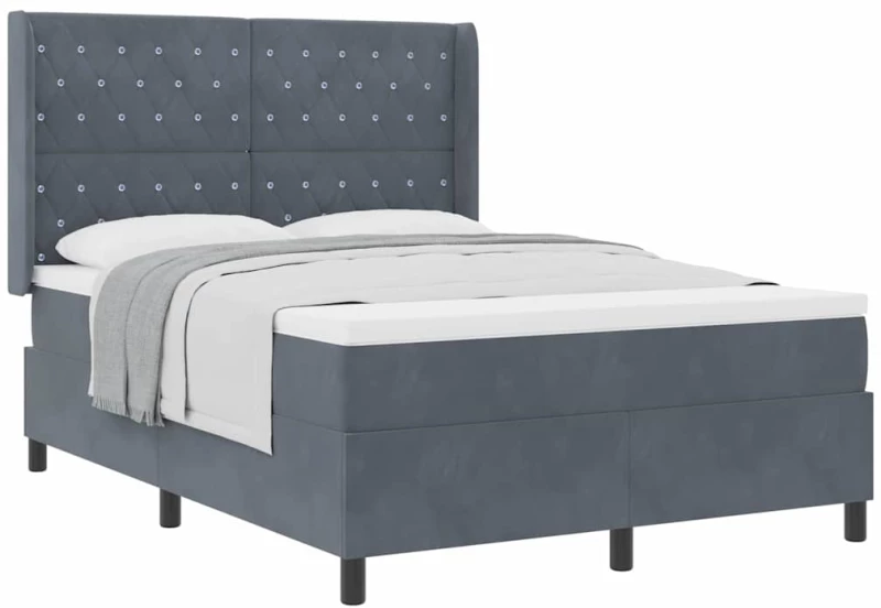 vidaXL Κρεβάτι Box Spring με Στρώμα Σκούρο Γκρι 140x190 εκ. Βελούδο