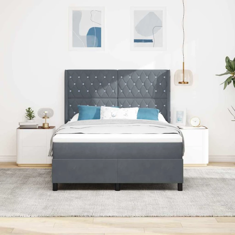 vidaXL Κρεβάτι Box Spring με Στρώμα Σκούρο Γκρι 140x190 εκ. Βελούδο