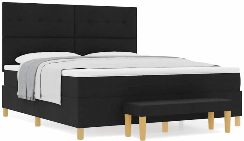 vidaXL Κρεβάτι Με Στρώμα & Πάγκο Μαύρο 180x200 εκ. Ύφασμα