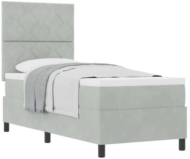 vidaXL Κρεβάτι Box Spring με Στρώμα Ανοιχτό Γκρι 80x200 εκ Βελούδο