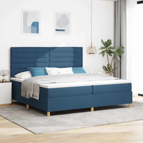 vidaXL Κρεβάτι Box Spring με Στρώμα & LED Μπλε 200x200 cm Υφάσματος