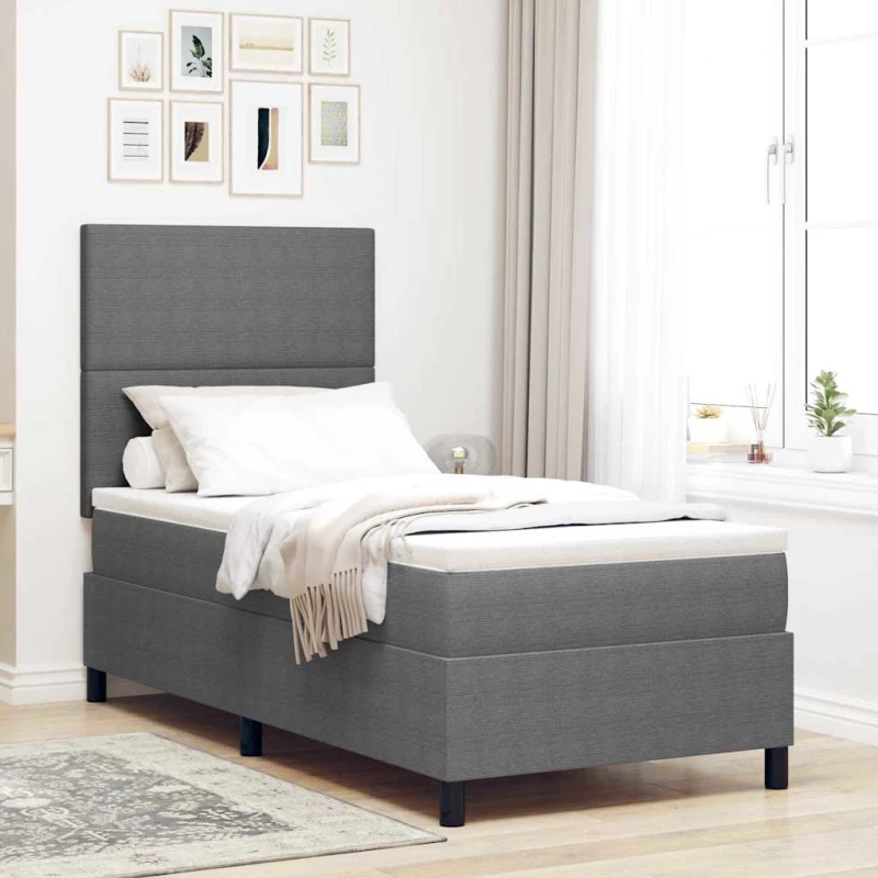 vidaXL Κρεβάτι Box Spring με Στρώμα & LED Ανοιχτό Γκρι 80x200 εκ. Ύφασμα Κορντούρο