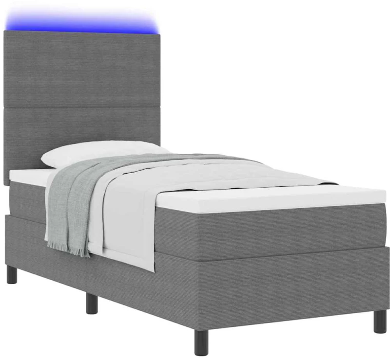 vidaXL Κρεβάτι Box Spring με Στρώμα & LED Ανοιχτό Γκρι 80x200 εκ. Ύφασμα Κορντούρο