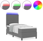 vidaXL Κρεβάτι Box Spring με Στρώμα & LED Ανοιχτό Γκρι 80x200 εκ. Ύφασμα Κορντούρο
