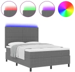 vidaXL Κρεβάτι με Σπαστό Στρώμα & LED Γκρι Βελούδινο 140x200 εκ.