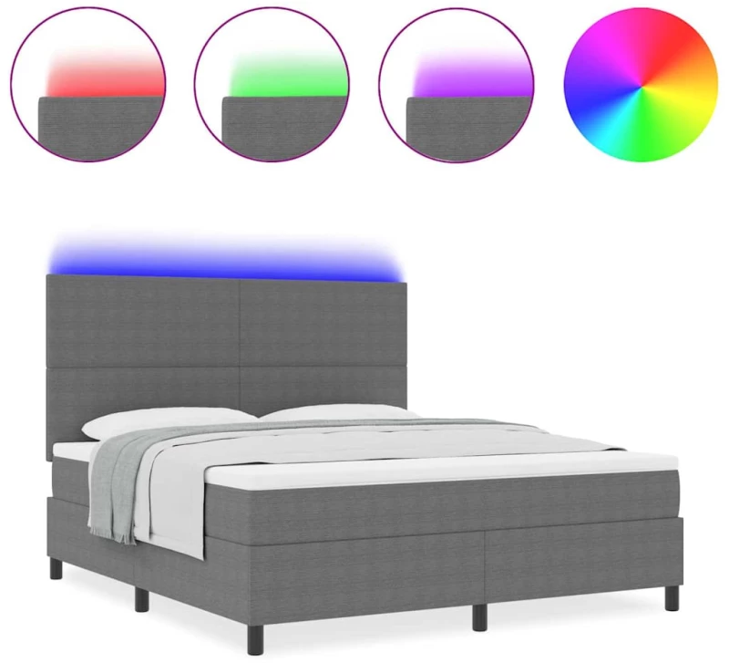 vidaXL Κρεβάτι με Βάση με Στρώμα & LED Ανοιχτό Γκρι Κόρντουρα