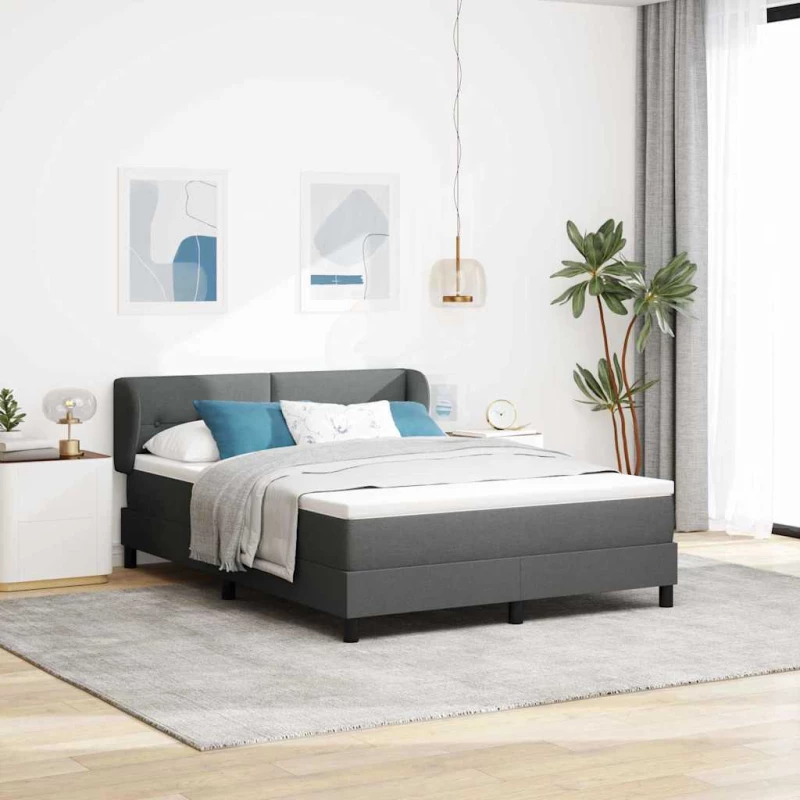 vidaXL Κιβώτιο Κρεβάτι με Στρώμα Σκούρο Γκρι 140x200 εκ. Ύφασμα