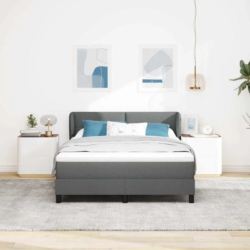 vidaXL Κιβώτιο Κρεβάτι με Στρώμα Σκούρο Γκρι 140x200 εκ. Ύφασμα