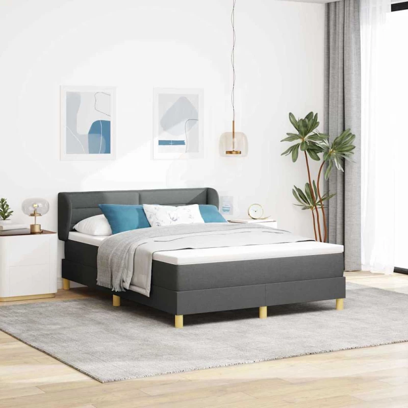 vidaXL Κρεβάτι Box Spring με Ματress Σκούρο Γκρι 140x190 εκ Υφάσματα