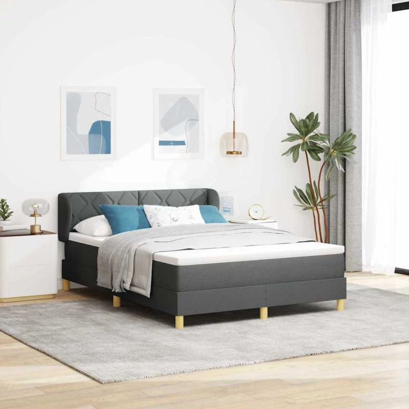 vidaXL Κρεβάτι Box Spring με Στρώμα - Σκούρο Γκρι, 140x190 εκ., Ύφασμα