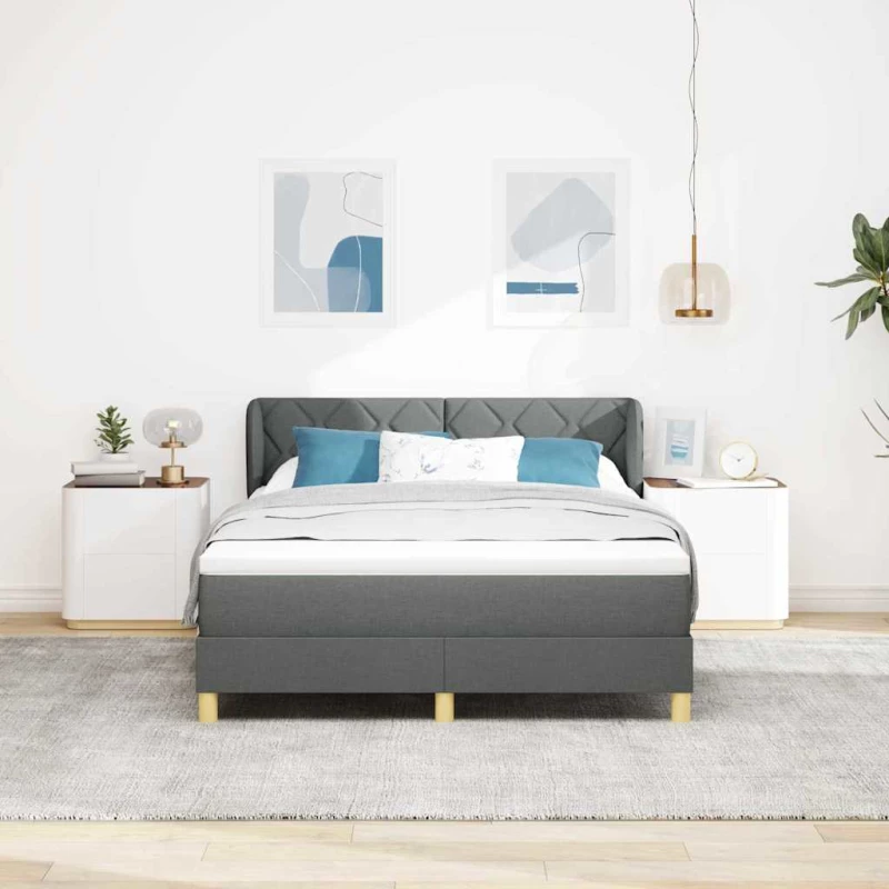 vidaXL Κρεβάτι Box Spring με Στρώμα - Σκούρο Γκρι, 140x190 εκ., Ύφασμα