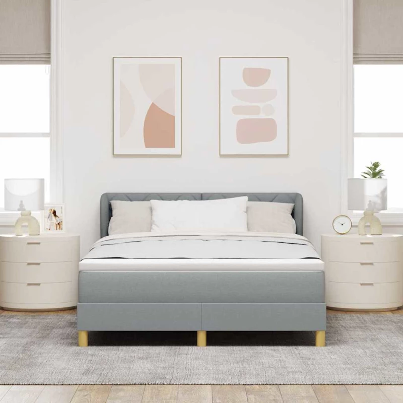 Κρεβάτι Box Spring με Ματράκι Ανοιχτό Γκρι 140x200 εκ Υφασμάτινο