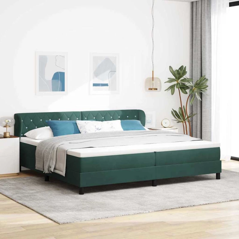 vidaXL Κρεβάτι Box Spring με Στρώμα Σκούρο Πράσινο 200x200 cm Βελούδο