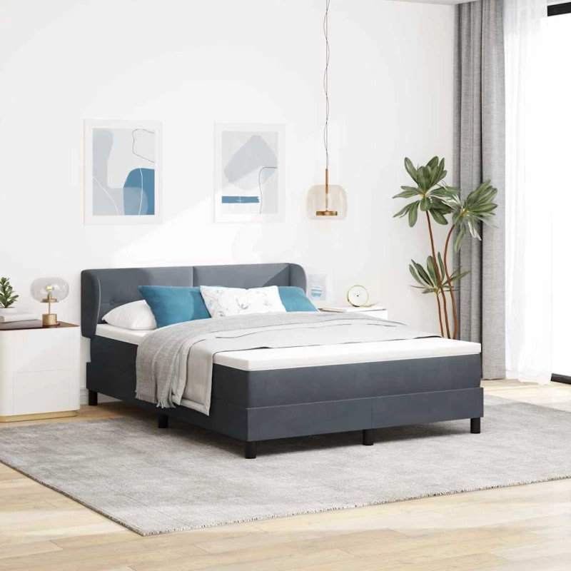 Κρεβάτι Box Spring με Στρώμα vidaXL Γκρι Σκούρο 140x200 εκ. Βελούδο