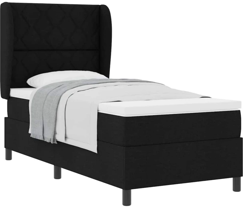 vidaXL Κρεβάτι Box Spring με Στρώμα Μαύρο 90 x 190 εκ, Υφασμάτινο