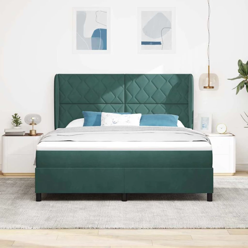 vidaXL Κρεβάτι Box Spring με Στρώμα Σκούρο Πράσινο 180x200 εκ. Βελούδο