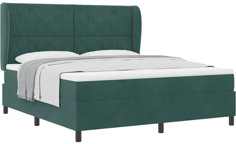 vidaXL Κρεβάτι Box Spring με Στρώμα Σκούρο Πράσινο 180x200 εκ. Βελούδο
