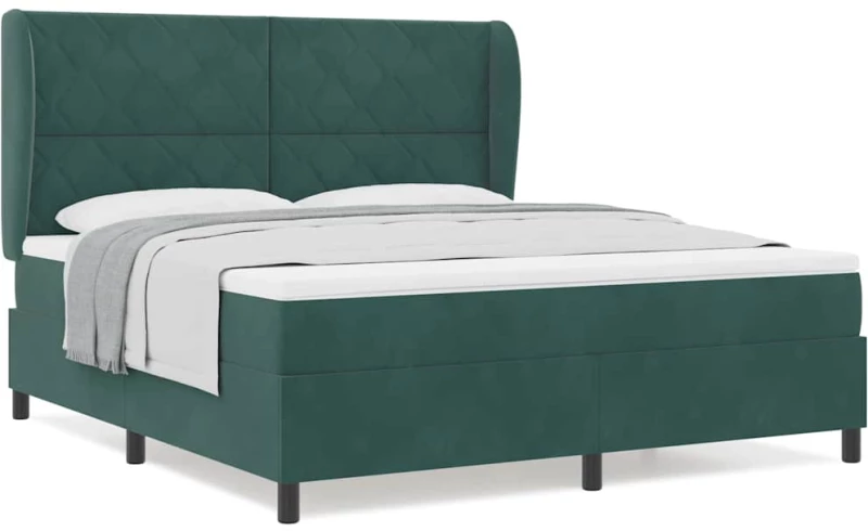 vidaXL Κρεβάτι Box Spring με Στρώμα Σκούρο Πράσινο 180x200 εκ. Βελούδο