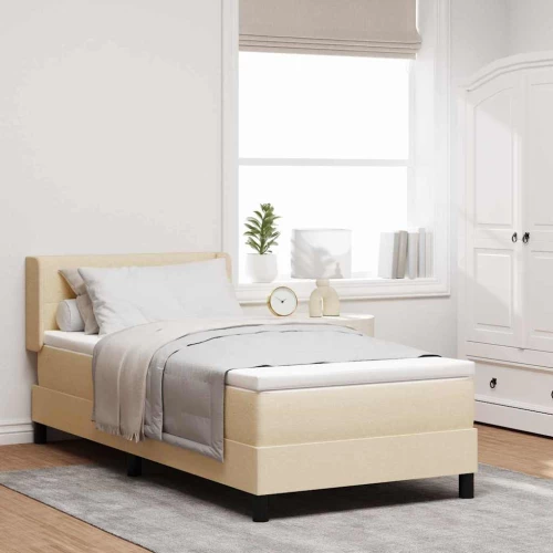 vidaXL Κρεβάτι Box Spring με Στρώμα σε Κρεμ, 90 x 200 εκ, Υφάσματος.