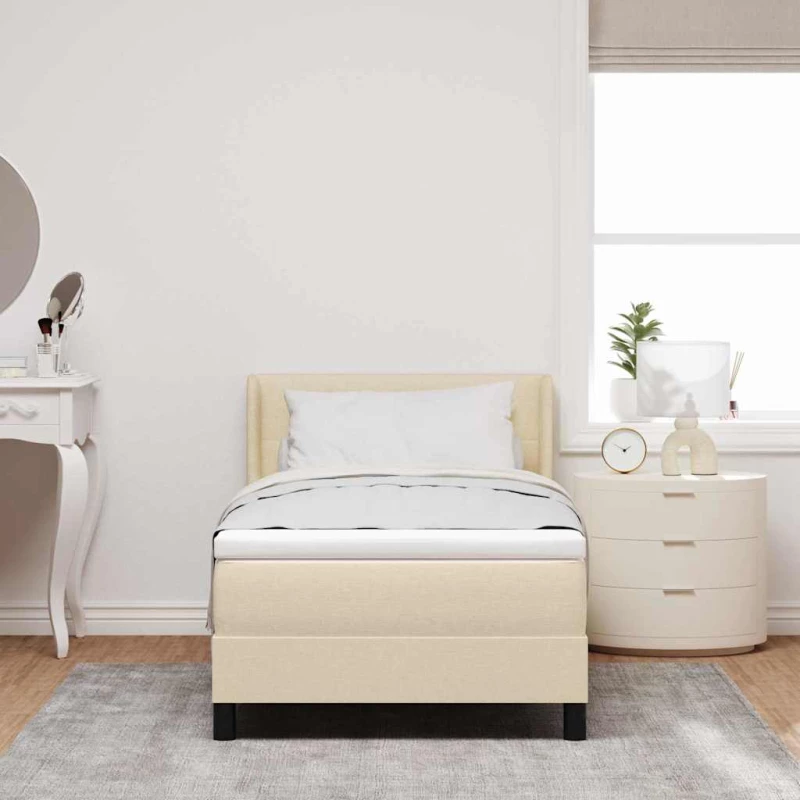 vidaXL Κρεβάτι Box Spring με Στρώμα σε Κρεμ, 90 x 200 εκ, Υφάσματος.