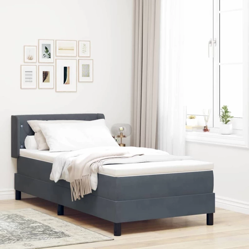 vidaXL Κρεβάτι με Στρώμα Στόφα Γκρίζο 90x200 cm Βελούδο