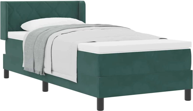 κρεβάτι Box Spring με στρώμα vidaXL Σκούρο Πράσινο 90x190 εκ. Βελούδο