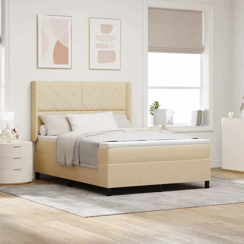 vidaXL Κρεβάτι Box Spring με Μαξιλάρι Κρέμα 160x200 εκ. Υφάσματος
