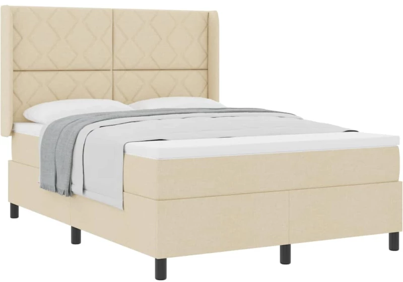 vidaXL Κρεβάτι Box Spring με Μαξιλάρι Κρέμα 160x200 εκ. Υφάσματος