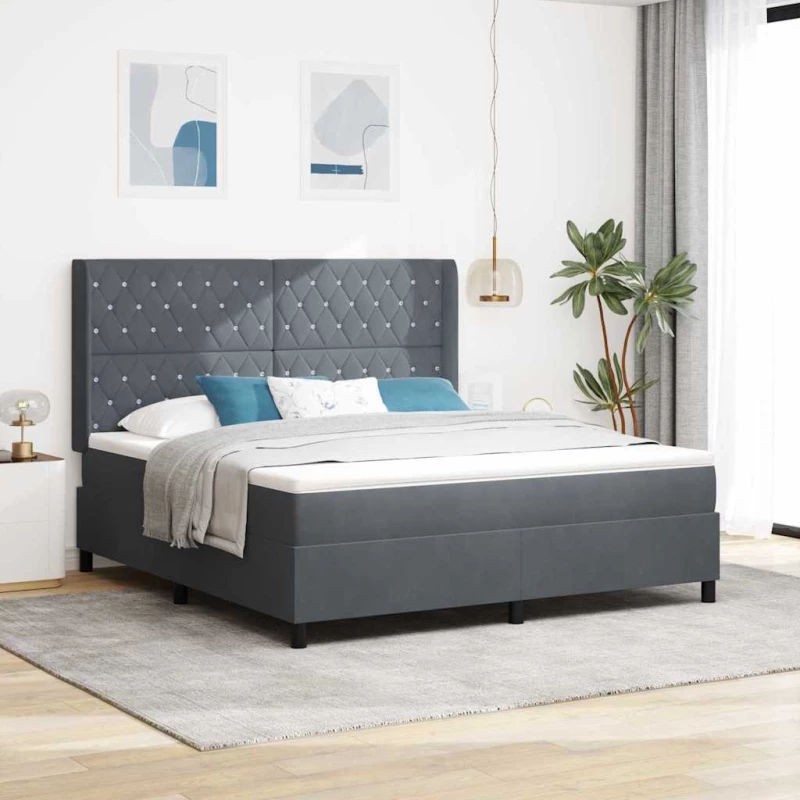 Κρεβάτι Box Spring με Στρώμα vidaXL Γκρι Σκούρο 180x200 εκ. Βελούδο