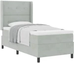 vidaXL Κρεβάτι Box Spring με Στρώμα Ανοιχτό Γκρι 90x190 εκ Βελούδο