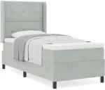 vidaXL Κρεβάτι Box Spring με Στρώμα Ανοιχτό Γκρι 90x190 εκ Βελούδο