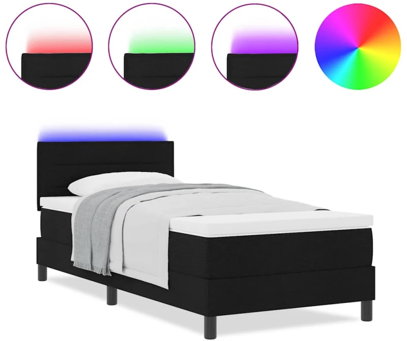vidaXL Κρεβάτι με Στρώμα και LED Μαύρο 100x200 εκ Υφασμάτινο