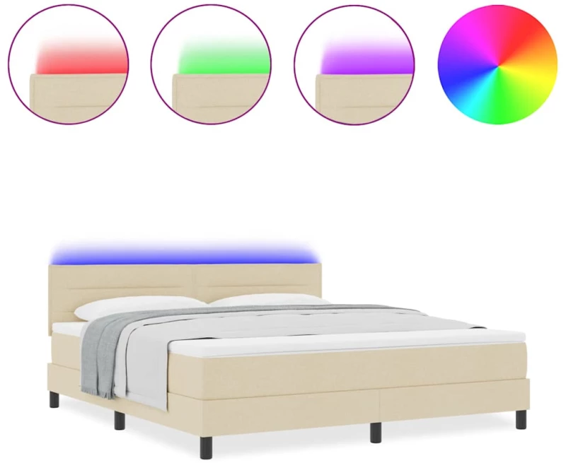 vidaXL Κρεβάτι με Στρώμα & LED Κρέμα 180x200 cm Ύφασμα